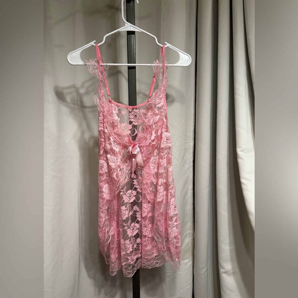 New Pink Sexy Tie Lacy Short Chemise